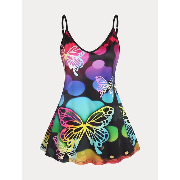 Tank Top de Talla Extra con Estampado de Mariposa de Colores Rosegal Camisetas sin mangas de talla grande
