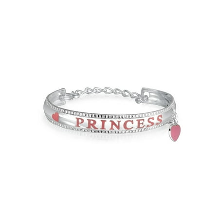 Bling Jewelry Princess Message Heart Dangle Charm Baby Bangle Princess Message Heart Dangle Charm Baby Bangle Bracelet 925 Sterling Silver Pink Enamel 4 Inch