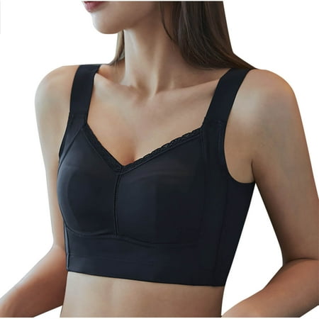 Gnurob Push Up Bras for Womens Lace Plus Size Bralette Wirefree Seamless lingerie Hide Back Fat Brassiere Widen Band Bralettes Comfort Minimizer Bra Clearance Saving Black 3X-Large