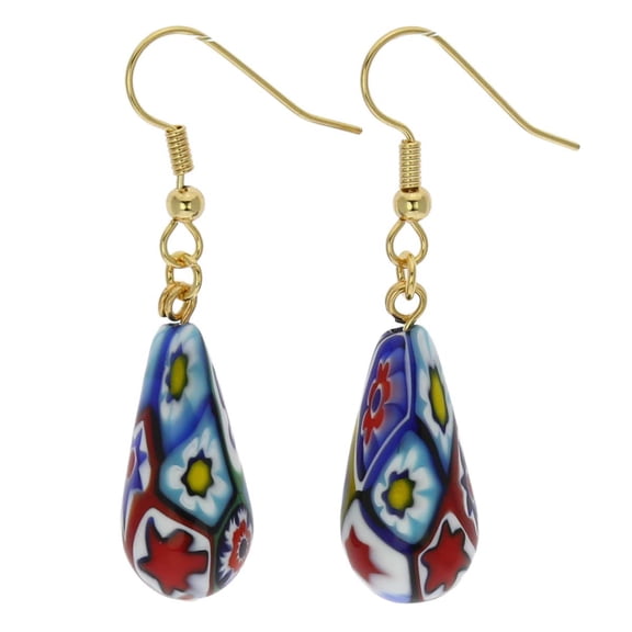GlassOfVenice Murano Glass Mosaic Millefiori Drop Earrings - Gold