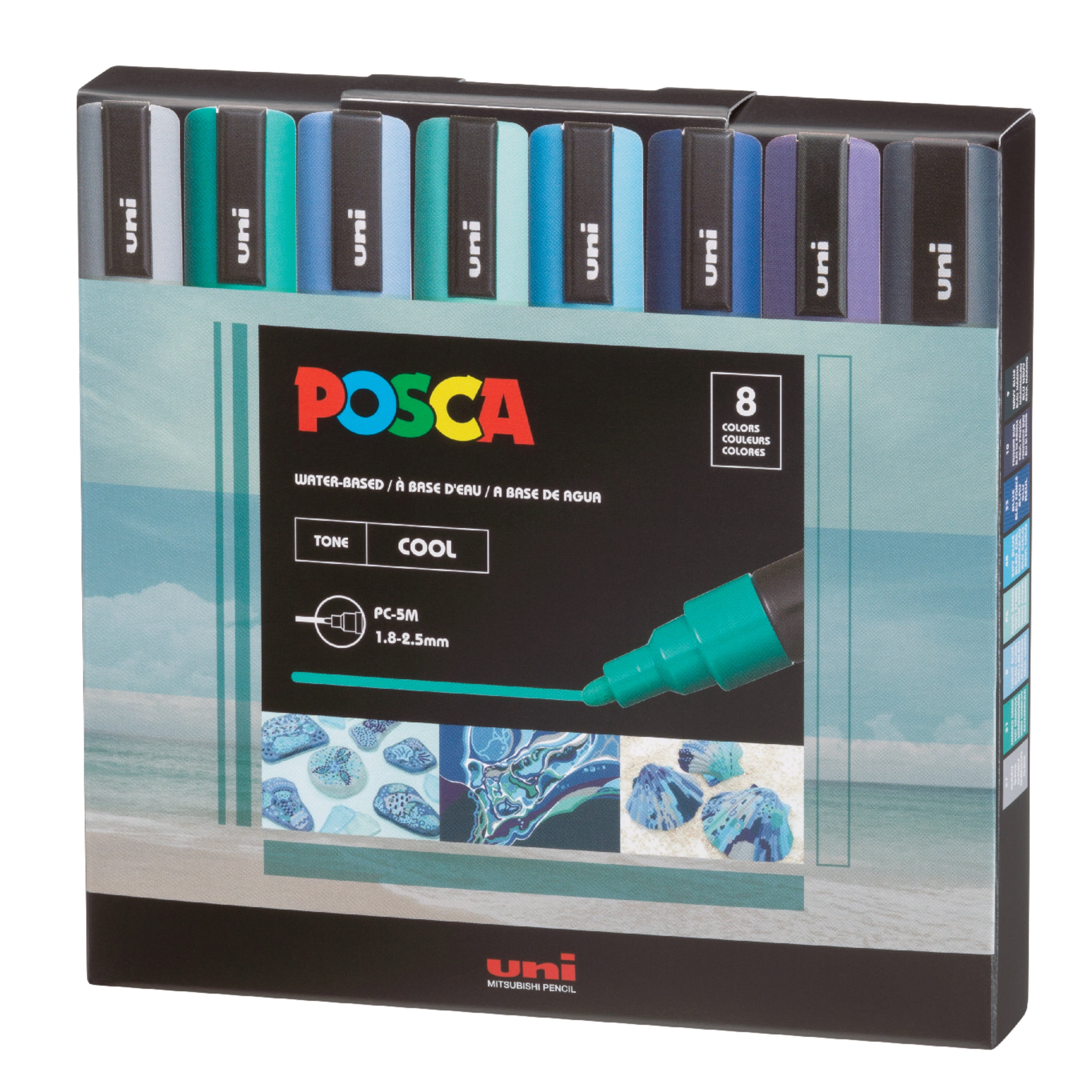 uni POSCA PC-5M Water-Based Paint Markers, Reversible Medium Tip (1.8-2.5mm), Cool Tone, 8 Pack