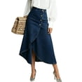 thumbnail image 2 of Zedker Women's High Waist Denim Maxi Skirt for Women, Asymmetric Button Wrap Front Split Jean Skirt, Irregular Hem Flowy Long Skirt for Casual, 2 of 8