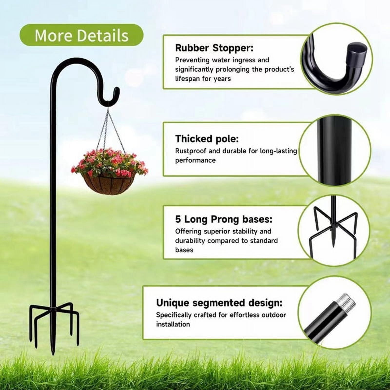 Outdoor Shepherd Hook, Bird Feeder Pole Holder, Garden Hanging Stakes for Solar Plant Hanger Wedding Decoration