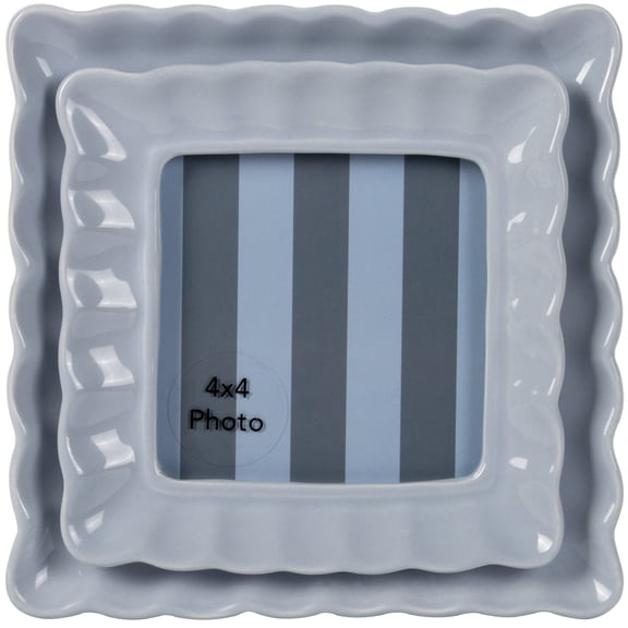 Sterling & Noble Home – 4x4 Picture Frame – Double Ruffle Light Blue Ceramic Tabletop Photo Frame