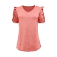 thumbnail image 4 of Cmfcve Women's Tunic Tops V Neck Puff Short Sleeve T Shirt Casual Dressy Blouses Solid Color Loose Fit Summer Blouse, 4 of 6