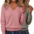 thumbnail image 5 of Comdrip 2Pc Women's Fall Winter V Neck Long Sleeve Basic Trendy Sweaters Fashion Casual Lightweight Knit Pullover Top Pink 2Xl, 5 of 5