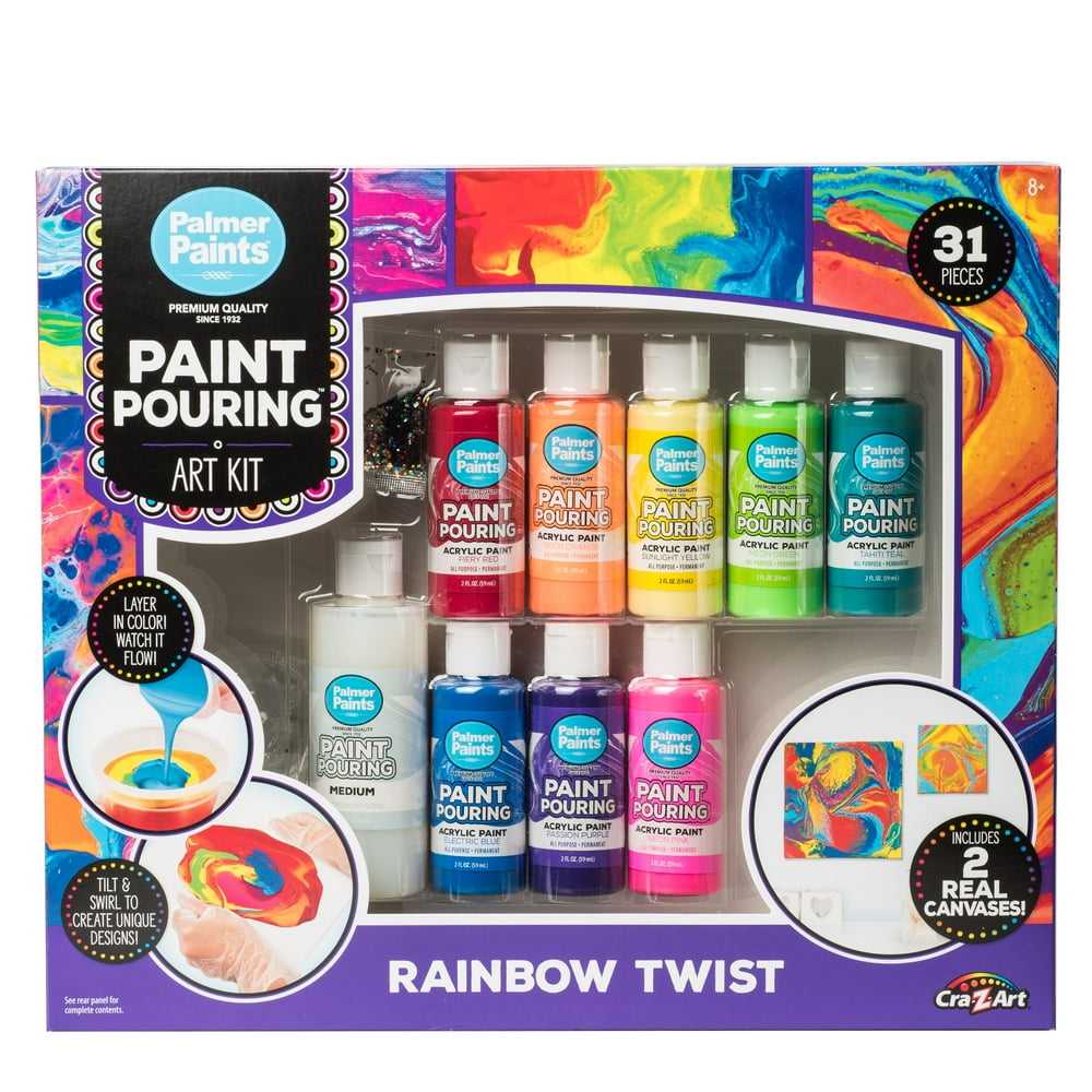 CraZArt Palmer Acrylic Paint Pouring Art Activity Kit Rainbow Twist