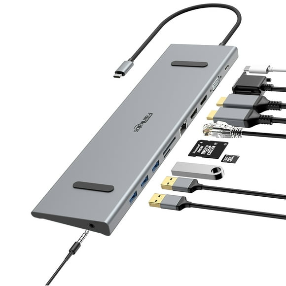 11IN1 Multi-port USB C Hub Laptop Docking Station With Gigabit Ethernet 2HDMI 100W PD VAG USB3.0 SD/FT Audio For Dell 11IN1 Hub