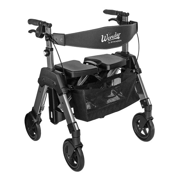 Stander Wonder Bariatric Rollator, Heavy Duty Folding Rolling Walker for Seniors, Extra Wide Seat with 500 lbs Weight Capacity, Large 8-inch Wheels and Brakes, Black