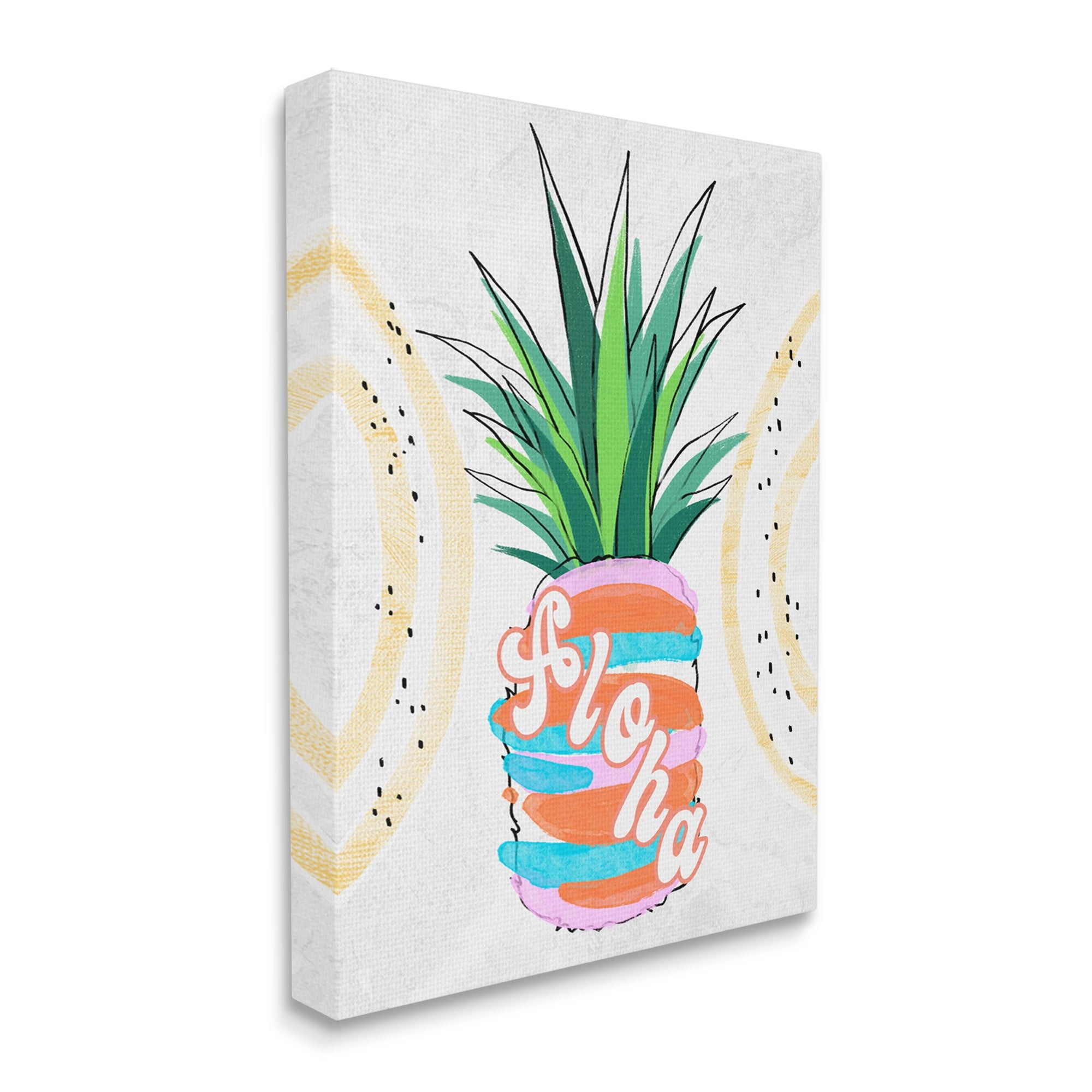 Stupell Industries Tropical Aloha Pineapple Bold Leaves Groovy Text Graphic Art Gallery Wrapped Canvas Print Wall Art, Design by Ziwei Li