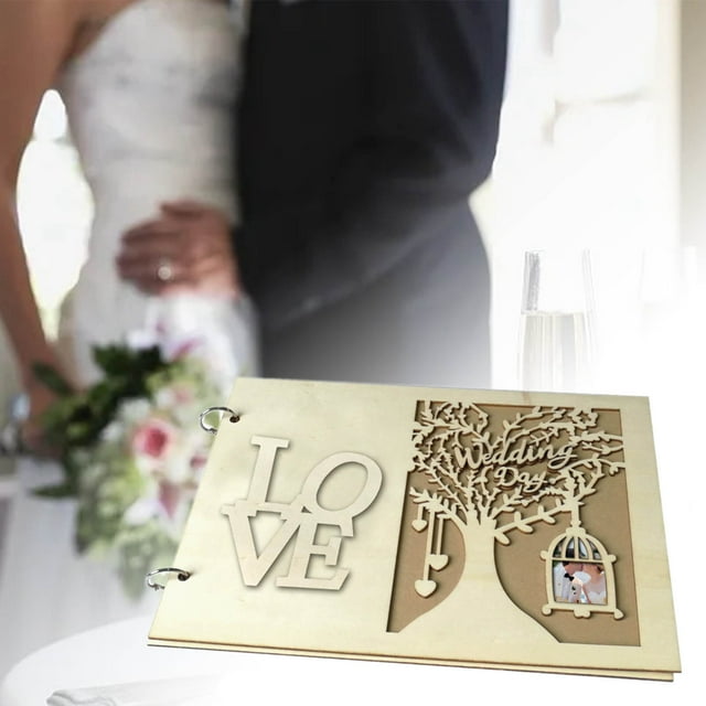 Libro de invitados de boda de madera Libro de invitados de boda Álbum de mensajes para la decoración de compromiso de boda para el aniversario de boda (5#)