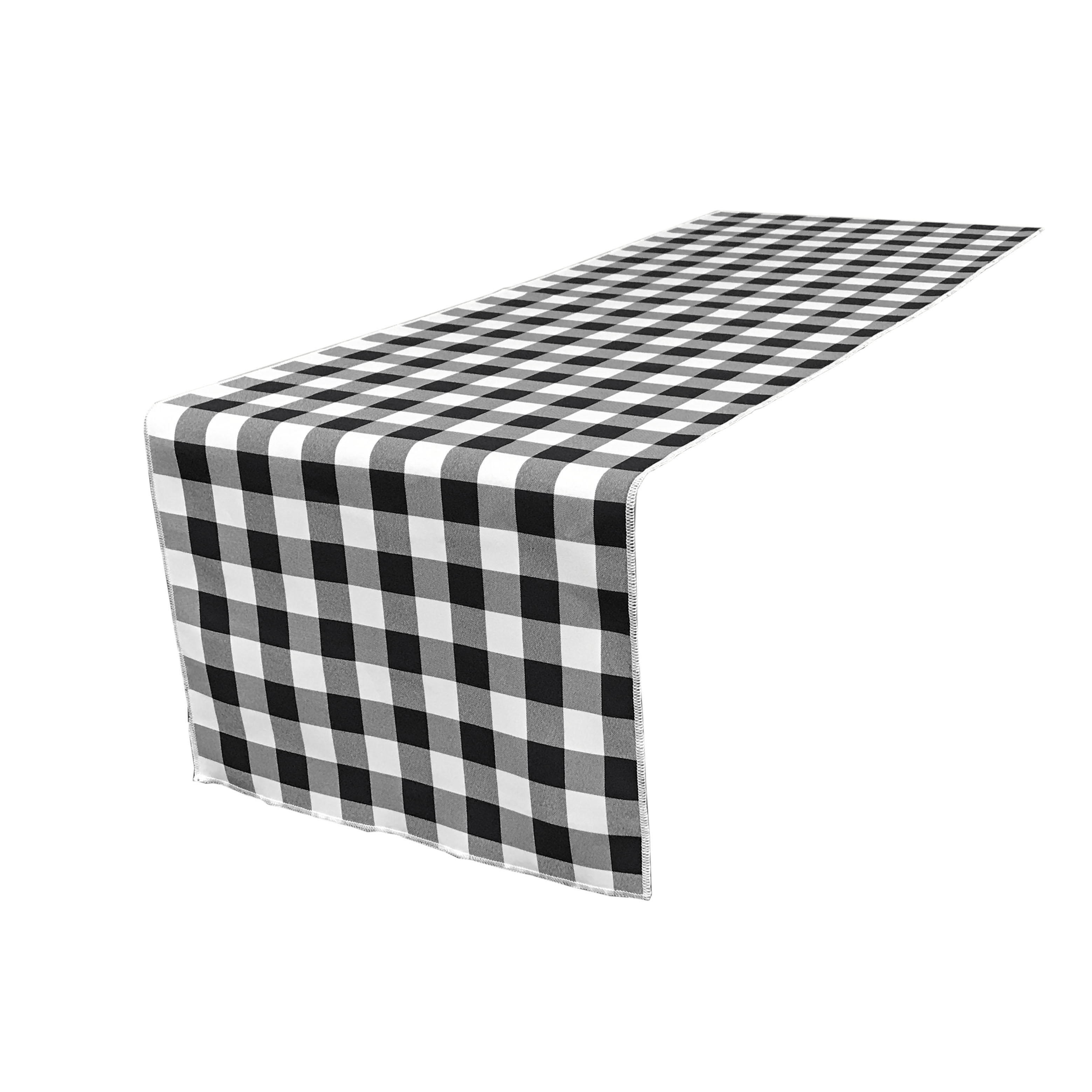 LA Linen Polyester Gingham Checkered 14 by 108Inch Table Runner, White