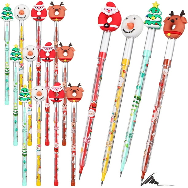 16 Uds. Lápices de dibujos animados, lápices de plástico para estudiantes, suministros de Navidad, recuerdos de fiesta