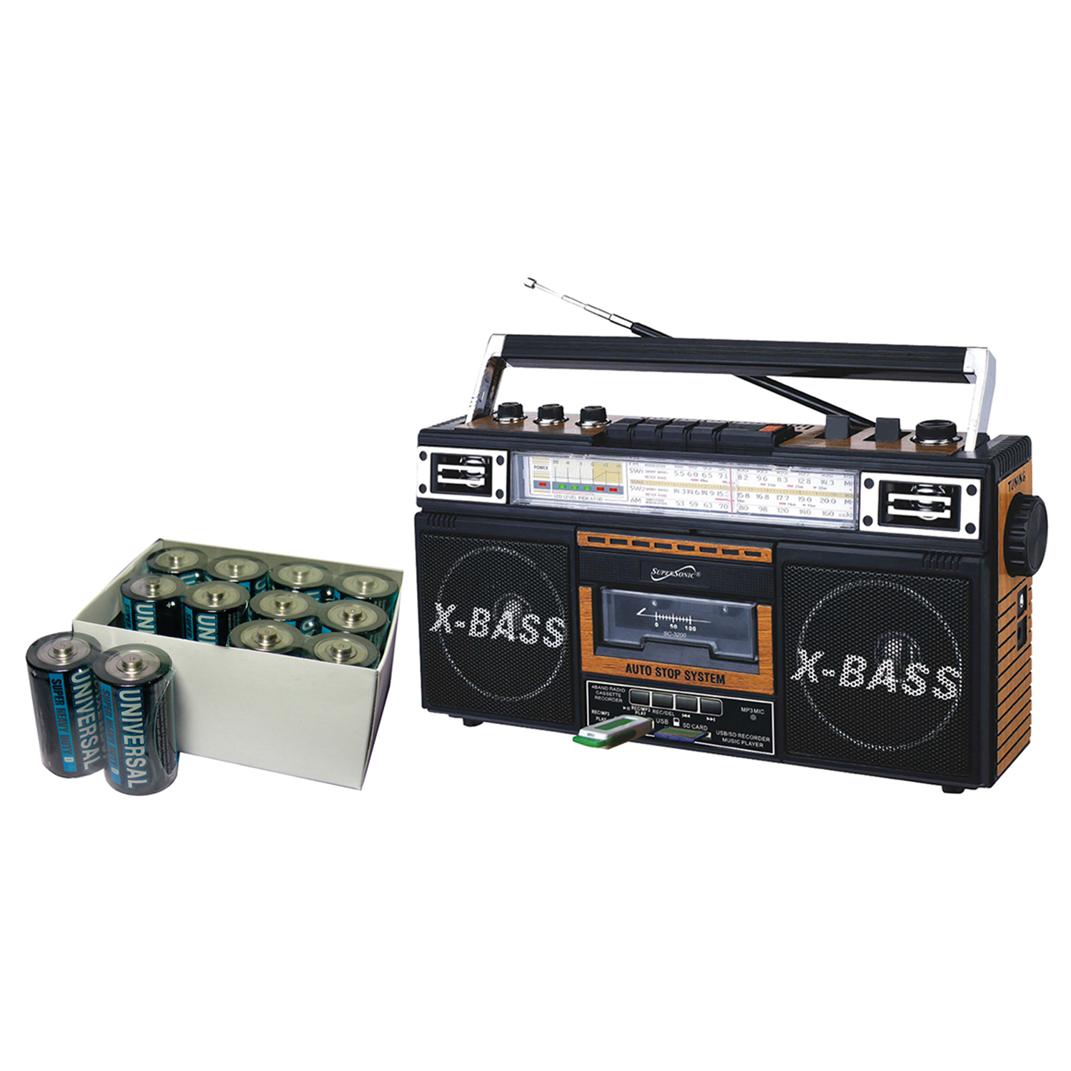 Supersonic SC3200 Wood Retro 4Band Radio & Cassette Player (wood