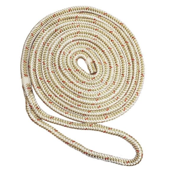 New England Ropes Inc Double Braided Dock Line 3/4 x 25 White/Gold 50592400025