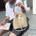 thumbnail image 4 of Bandolera de paja de playa Bambú Cubo de mano Bolsos de mano para mujer (Blanco) Tmvgtek Oficina Multiescena Multifunción, 4 of 9