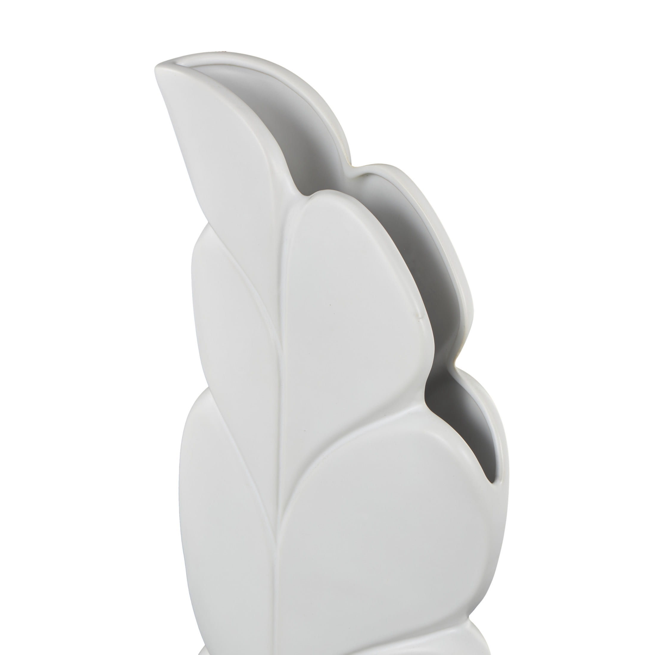 DecMode 20" Leaf Slanted White Ceramic Vase