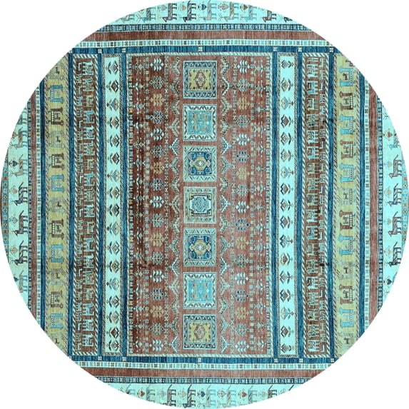 Ahgly Company Indoor Round Abstract Light Blue Modern Area Rugs, 3' Round