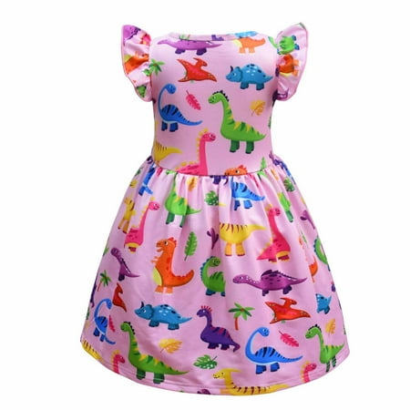 

PEASKJP Satin Dress Toddler Girl Short Sleeve A-Line Short Sleeve Flutter Casual Style Tuller Dress Pink 3-4 Years