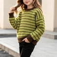 thumbnail image 4 of Spazoro Girls Striped Pullover Sweater Ribbed Cuffs, Warm Long Sleeve Round Neck Loose Casual Knit Jumper for Daily Wear Green Size 7-8, 4 of 8