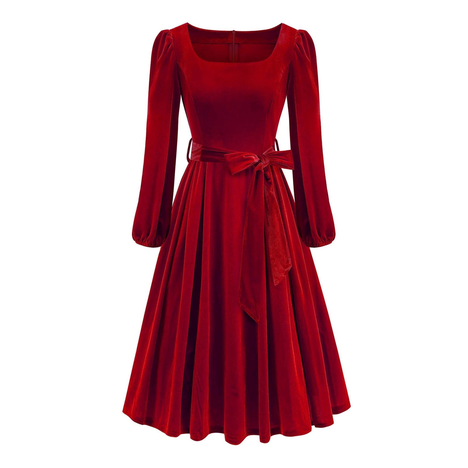 JGGSPWM Women's Winter Vintage Golden Velvet Dresses for Women Formal Dress Long Sleeve Square Neck Swing Dress Red XL