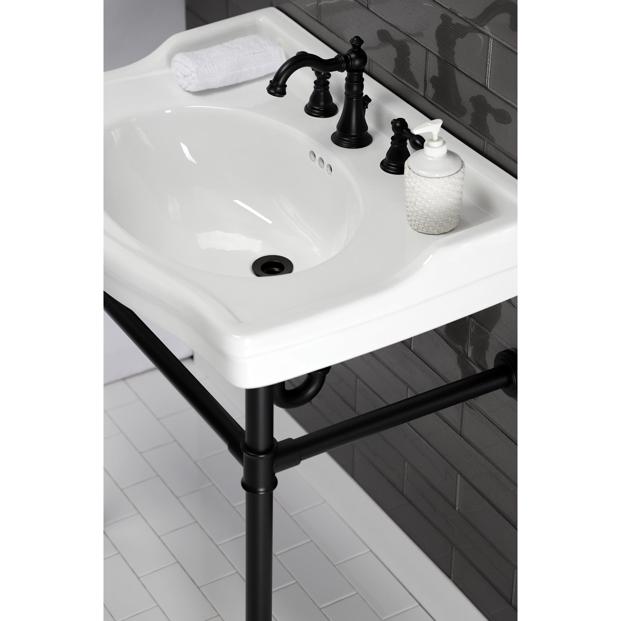 Kingston Brass VPB3308B Victorian 30-Inch Ceramic Console Sink (8-Inch, 3-Hole) in White