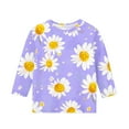 thumbnail image 5 of JTSRKL Kids Girls 3/4 Length Sleeve Tops Cute Daisy Pattern Print Fall Crewneck Graphic T-Shirts Loose Lightweight Comfy Pullover Blouse Purple 3-4 Years, 5 of 6
