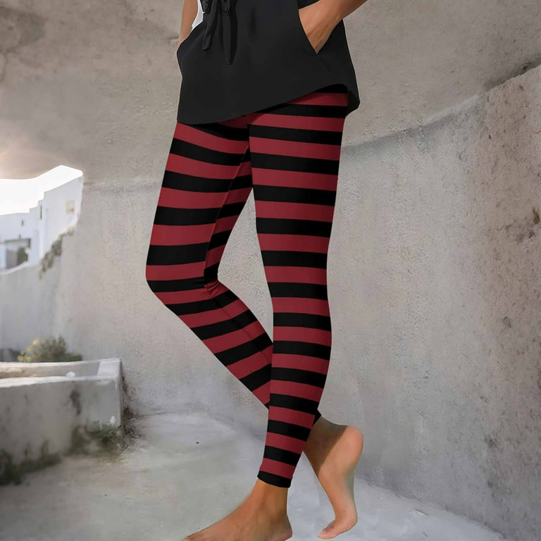 Plus Size Striped Leggings for Women Funny High Waist Stretchy
