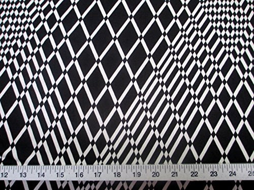 Discount Fabric Printed  Spandex Stretch Black White Geometric Diamond B201 