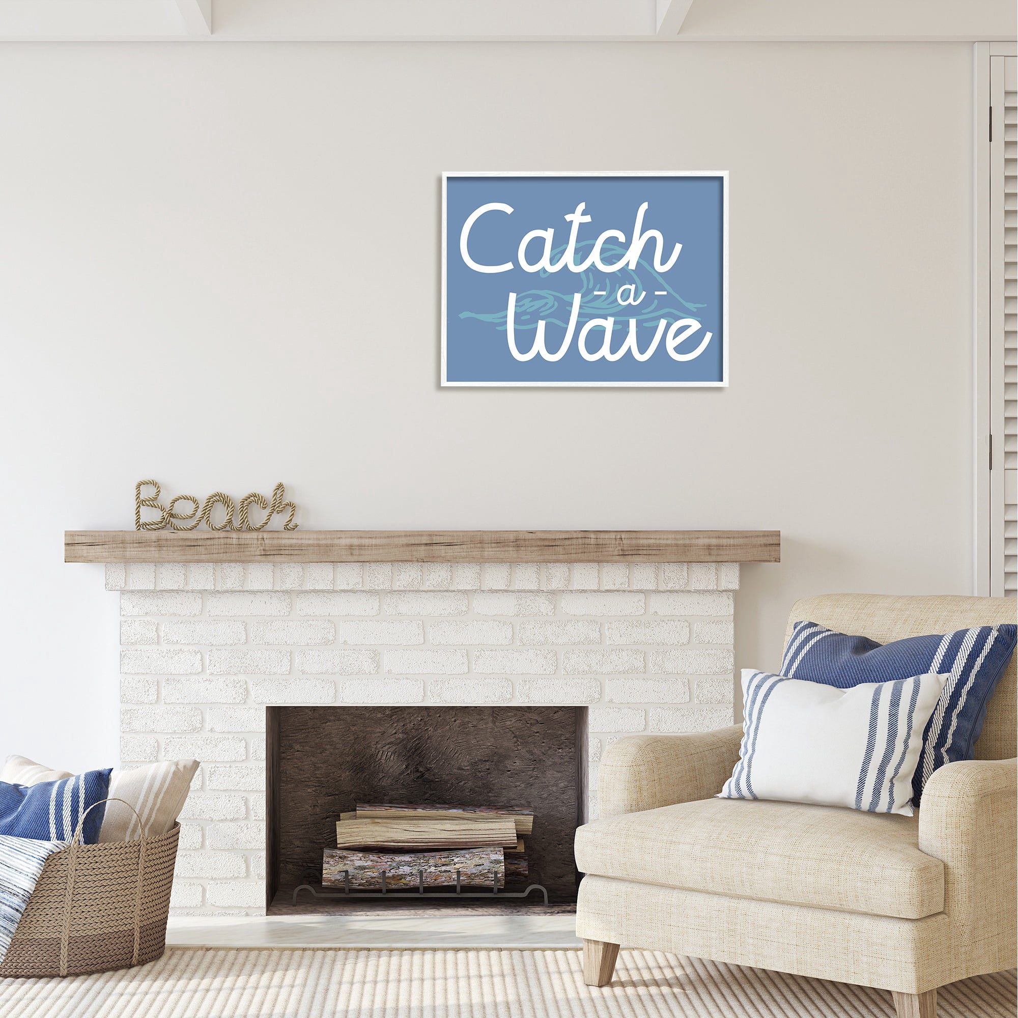 Stupell Industries Catch a Wave on Blue Landscape Painting White Framed Art Print Wall Art, 30 x 24