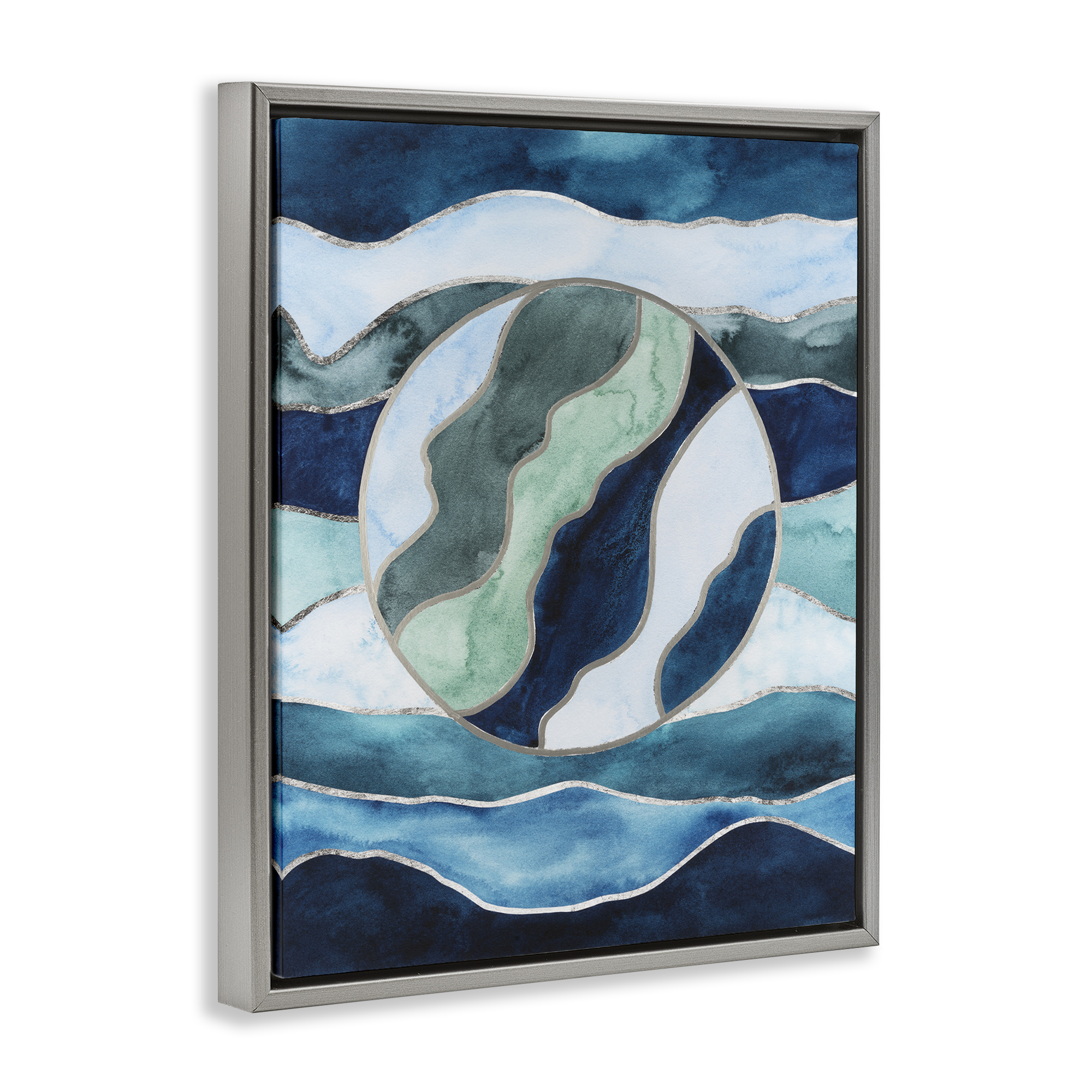 Stupell Industries Stained Glass Circle Impression Abstract Painting Gray Floater Framed Canvas Art Print Wall Art, 25 x 31