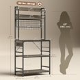thumbnail image 3 of Bakers Rack with Power Outlet and LED Light, Industrial Coffee Bar, 5-Tier Microwave Stand with Grid Panel, 5 Shelves and 10 Hooks, Kitchen Storage Shelf, Grey, 3 of 9