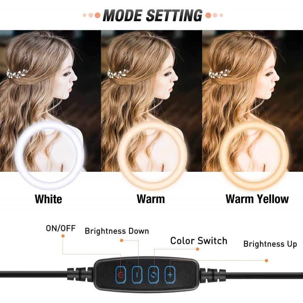 10 inch Selfie Ring Light with Table Top Stand & Cell Phone Holder for Live Stream, Makeup, YouTube Video, Photography TikTok, & more compatible with Universal Phone (Black) Tripod not included
