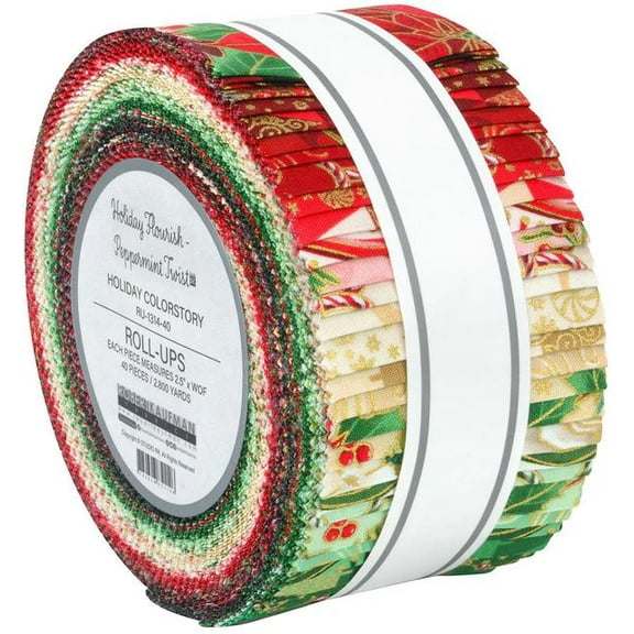 Jelly Roll - Holiday Flourish Peppermint Twist Holiday Colorstory by Studio RK Robert Kaufman 2.5" Strips Roll-Ups Bundle Quilter's Cotton Fabric Precuts (RU-1314-40) M530.43