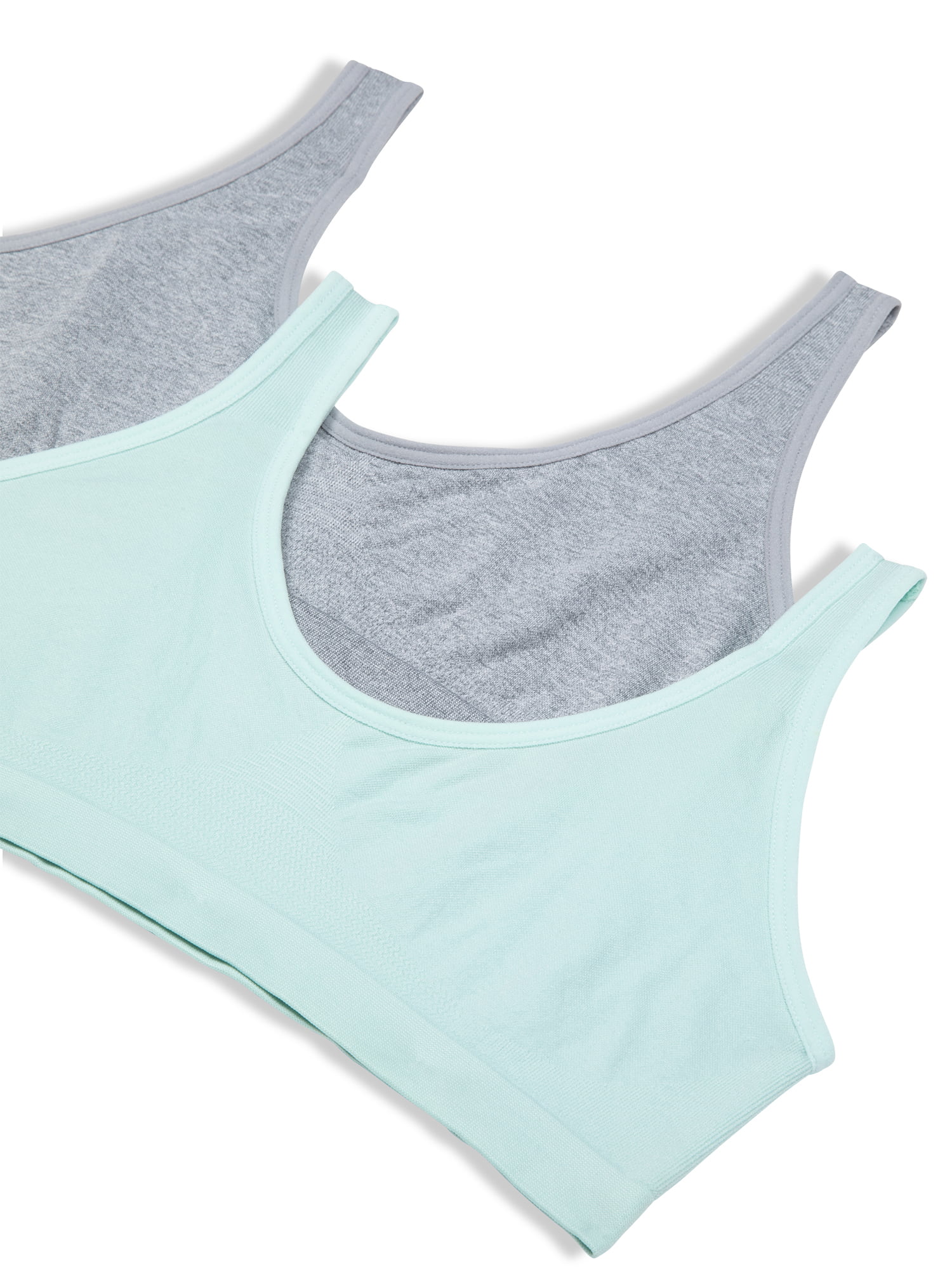 Hanes Girls' Cozy Seamless Wirefree Pullover Bra 2-Pack Heather Grey/Blue  Spearmint XL 