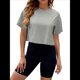 thumbnail image 1 of Camiseta de Hombros Caídos para Mujer, Camiseta Corta de Media , Cuello Redondo, Corta, Tops Casuales de Verano Lisos. Gris L, 1 of 9