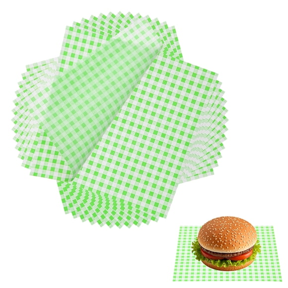 Uxcell 200 Pcs Hojas de Papel encerado para Alimentos, 8.7 x 8.7 Pulgadas, Papel para Envolver a Prueba de Grasa, Forros de Cesta de Alimentos a Cuadros para Sándwiches y Hamburguesas, Verde