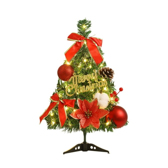 Mini Christmas Tree, Tabletop Christmas Decoration, Small Artificial Christmas Tree with LED Lights and Ornaments, 18 Inch Multicolor Plastic Indoor Decor