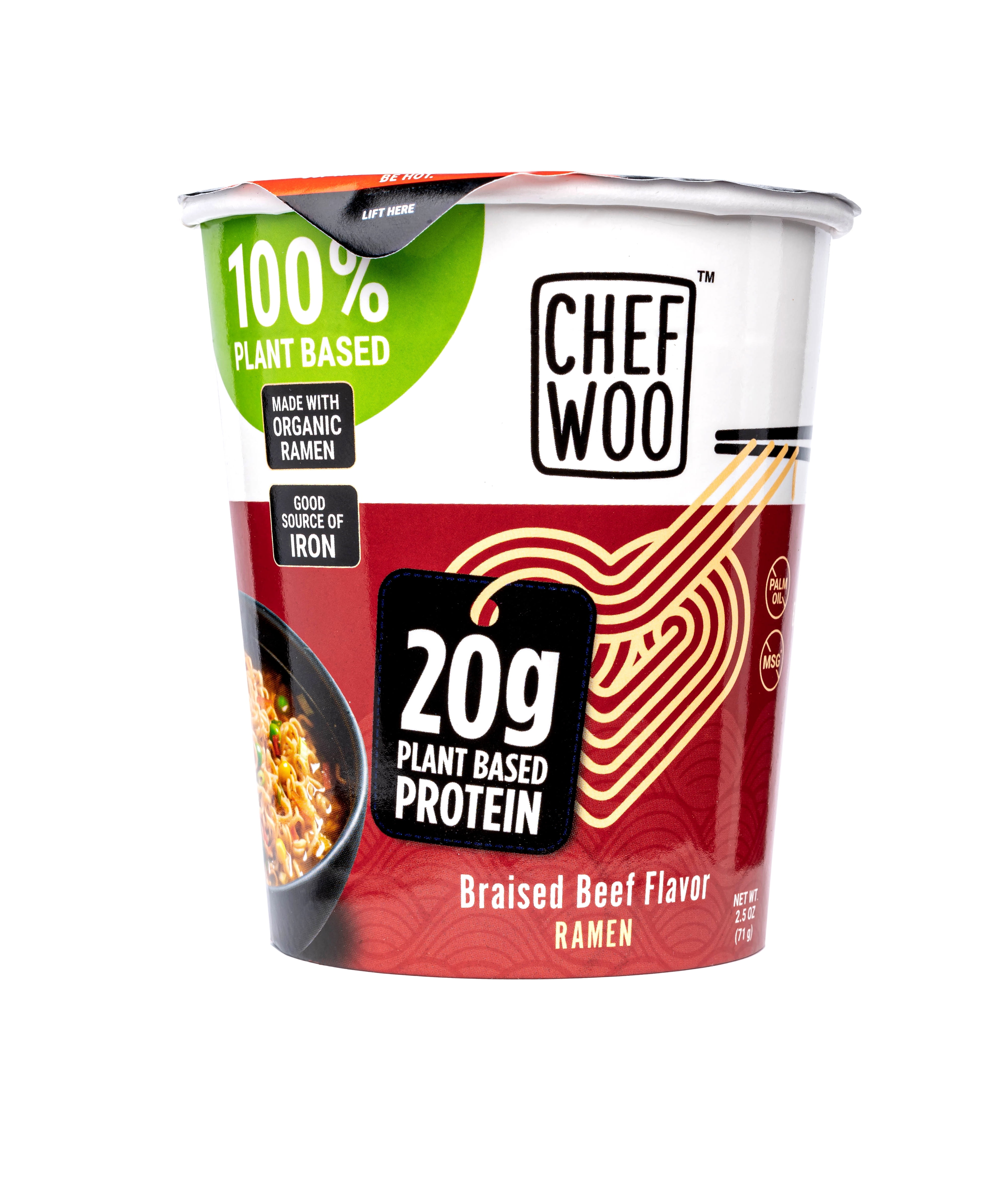 Chef Woo 100% Plant-Based Braised Beef Flavored Ramen Noodles, 2.5 oz