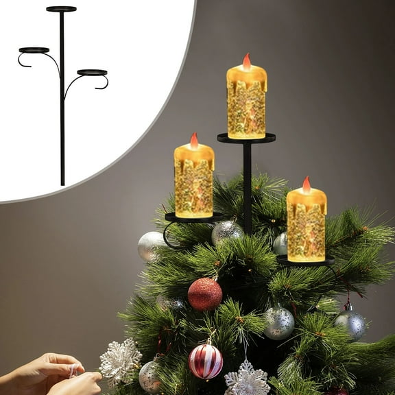 Christmas Candle Holder Black Triple Tree Topper Candelabra for Tree Decor, Christmas Candelabra Tree Topper Candle Holder 23.6" H with 3 Levels to Display Candles or Ornaments