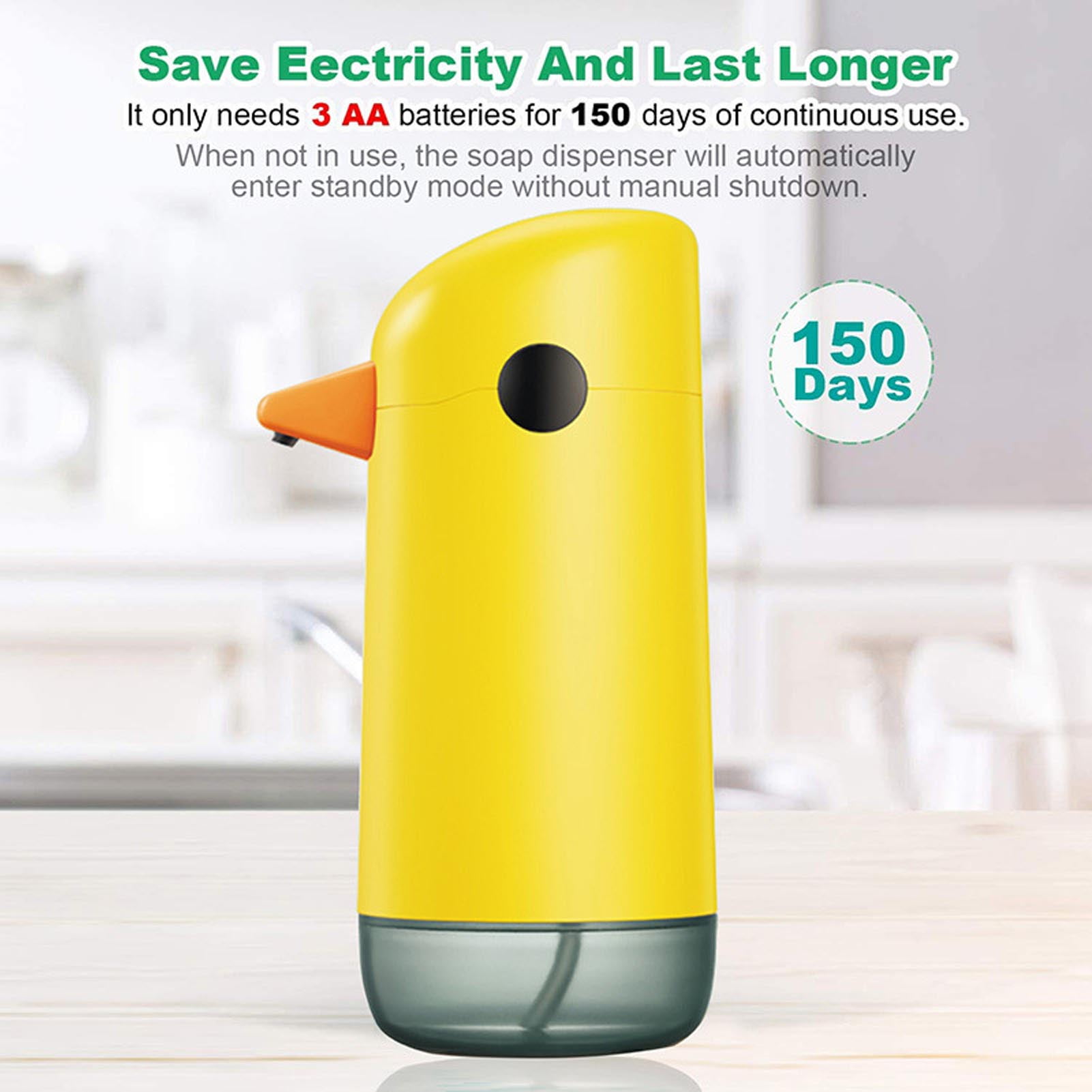 BIMZUC Duck Automatic Soap Dispenser for Kids, Cute Touchless Foam Soap Dispenser with Visible Liquid Level, Battery-Powered, Yellow