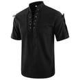 thumbnail image 3 of Men's Lace-up Medieval Shirt Short Sleeve Solid Viking Steampunk Retro Renaissance Gothic Costume Hippie Yoga Tops, 3 of 7
