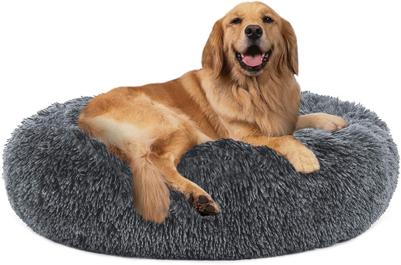 Utotol Donut Dog Bed Self-Warming Faux Fur Calming Pet Bed Comfortable Round Cuddler Dog Bed for Small/Medium/Large Dogs and Cats Up 40-100 lbs 