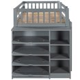 thumbnail image 5 of Twin Over Twin Bunk Bed, Solid Hardwood Twin Over Twin Bed with Attached Cabinet and Shelves Storage, Wooden Bunk Beds for Bedroom, 5 of 7