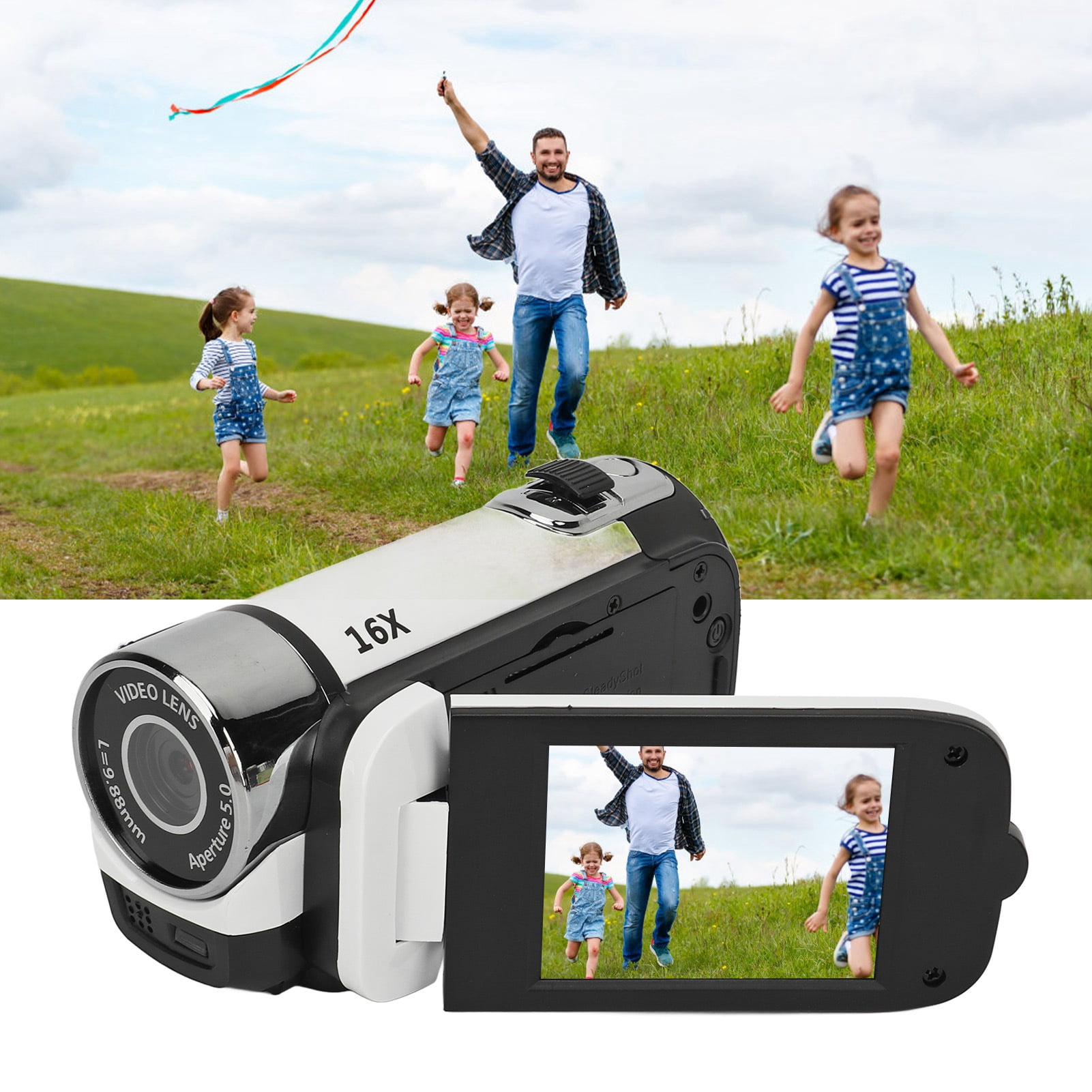 Digital Camera,Digital Camera 2.4 Inch Rotatable Screen Camcorder 16X Zoom HD Video Recorder with Fill Light, Anti Shake,Portable Video Recorder for Boys Girls D90 1080P 16MP (White)