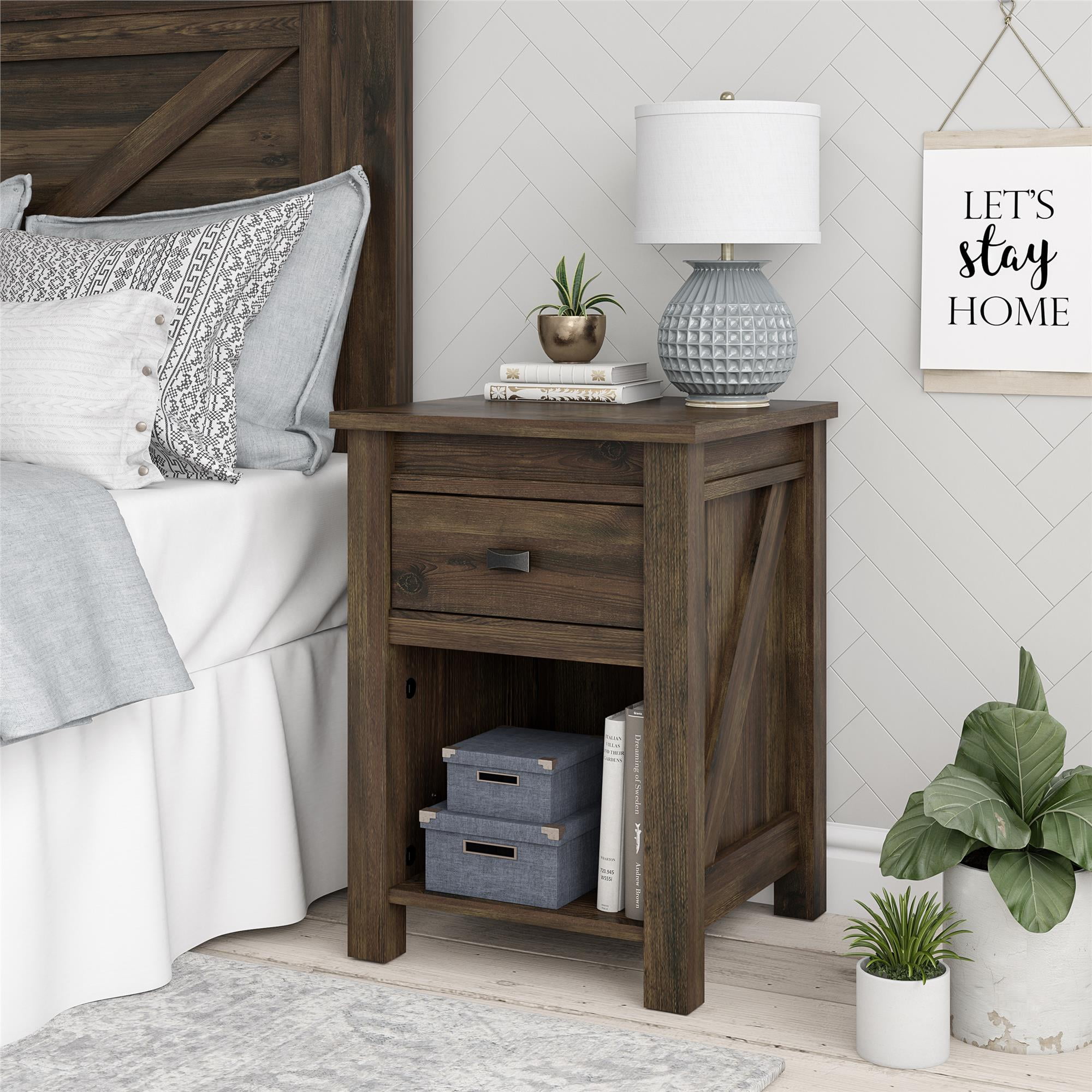 Better Homes & Gardens Falls Creek Nightstand with Drawer, Rustic