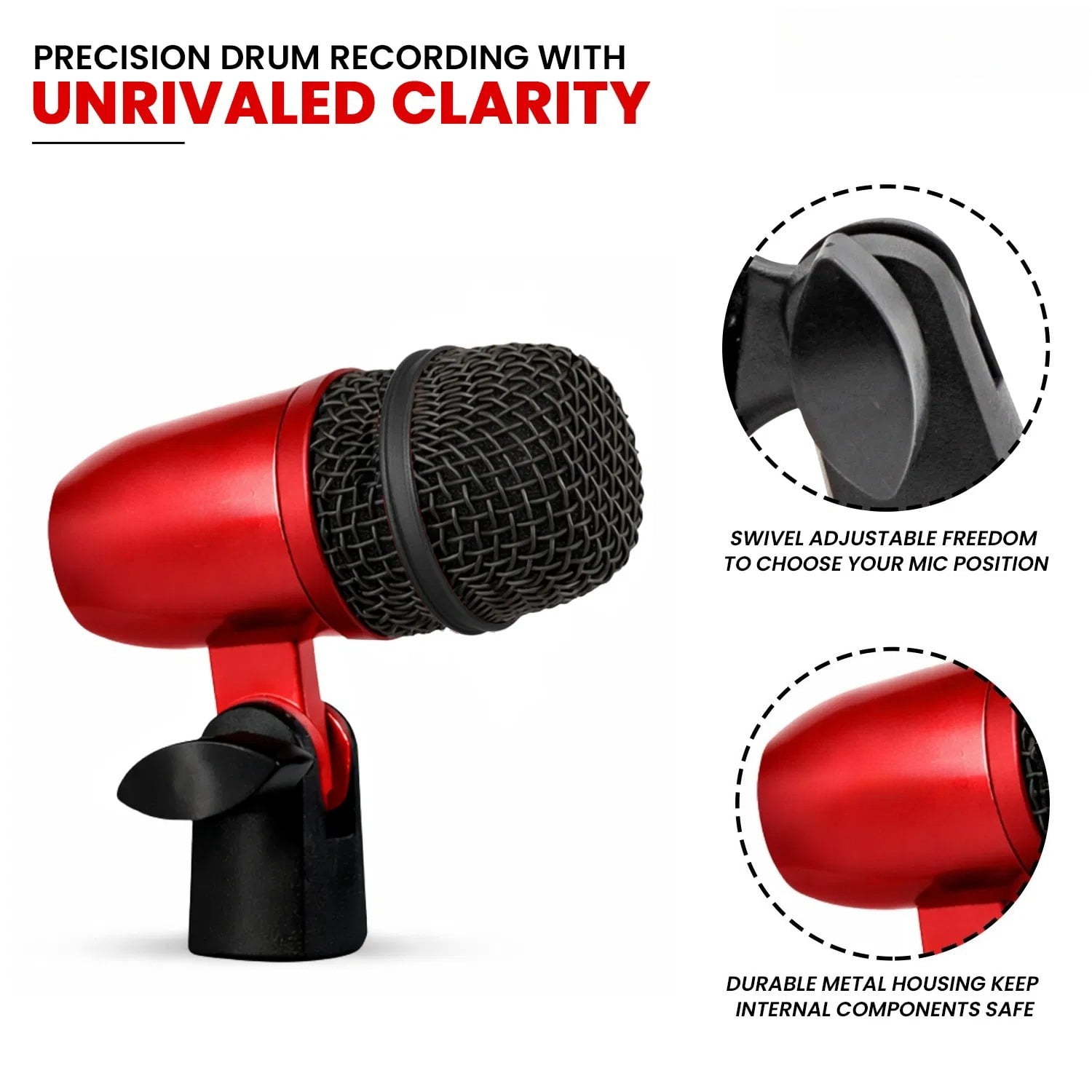 Bass Microphone, Portable Microphone, Clip-on Microphone, with Desktop Stand and XLR Interface, Suitable for Recording Studios and Concerts
