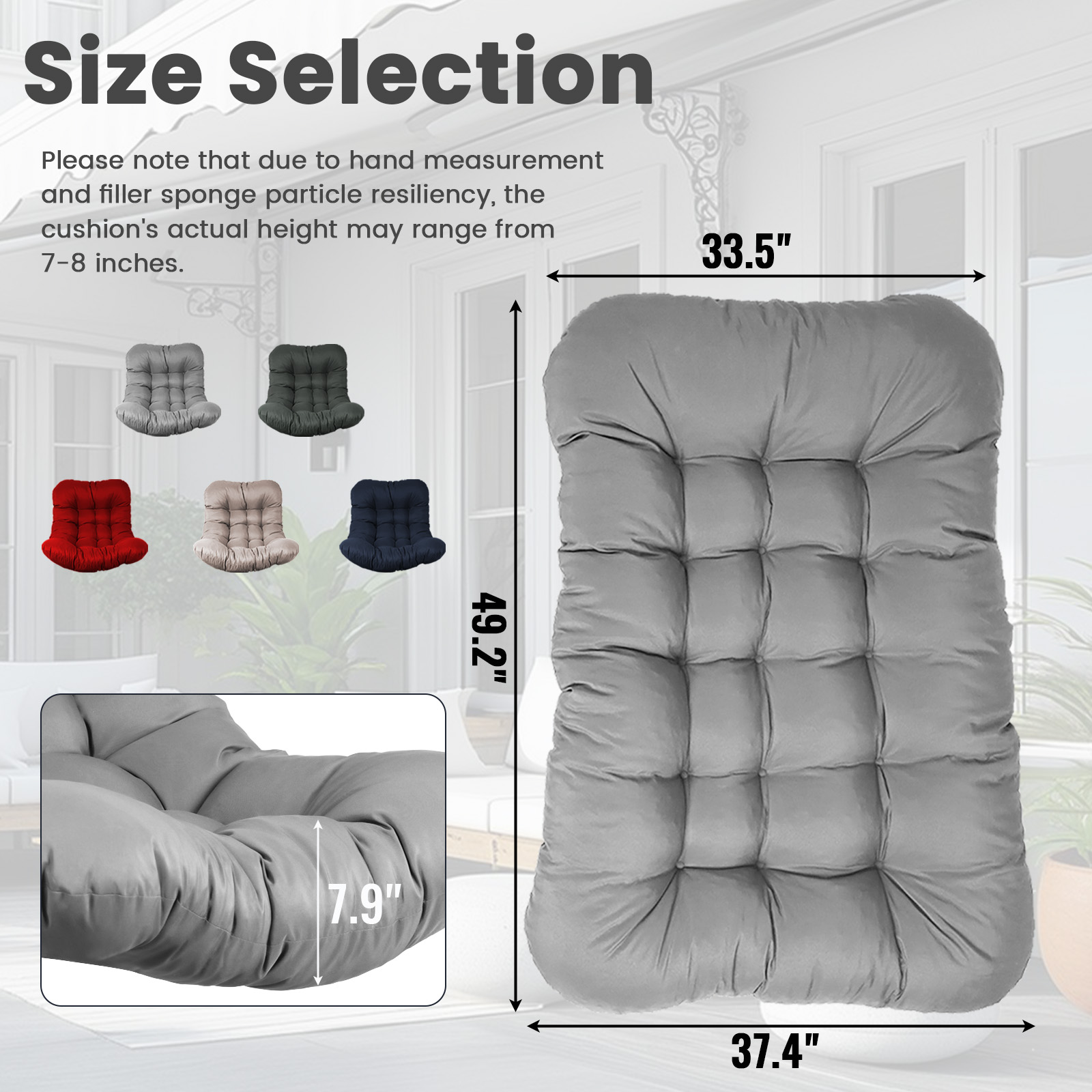 Geemuslly Egg Chair Cushion Replacement, 7.8 inchThickened Outdoor Hanging Chair Seat Pad , Waterproof Swing Basket Chair Cushion for Patio or Garden (Only Cushion)