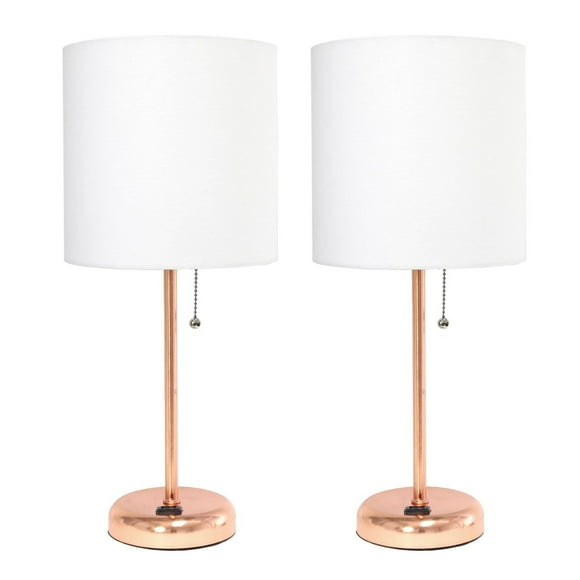 LimeLights Lampe bâton en or rose avec prise de charge et abat-jour en tissu, lot de 2
