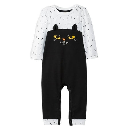 Infant Girls Black Kitty Cat Halloween Long Sleeve Tutu Romper Coverall 0-3m